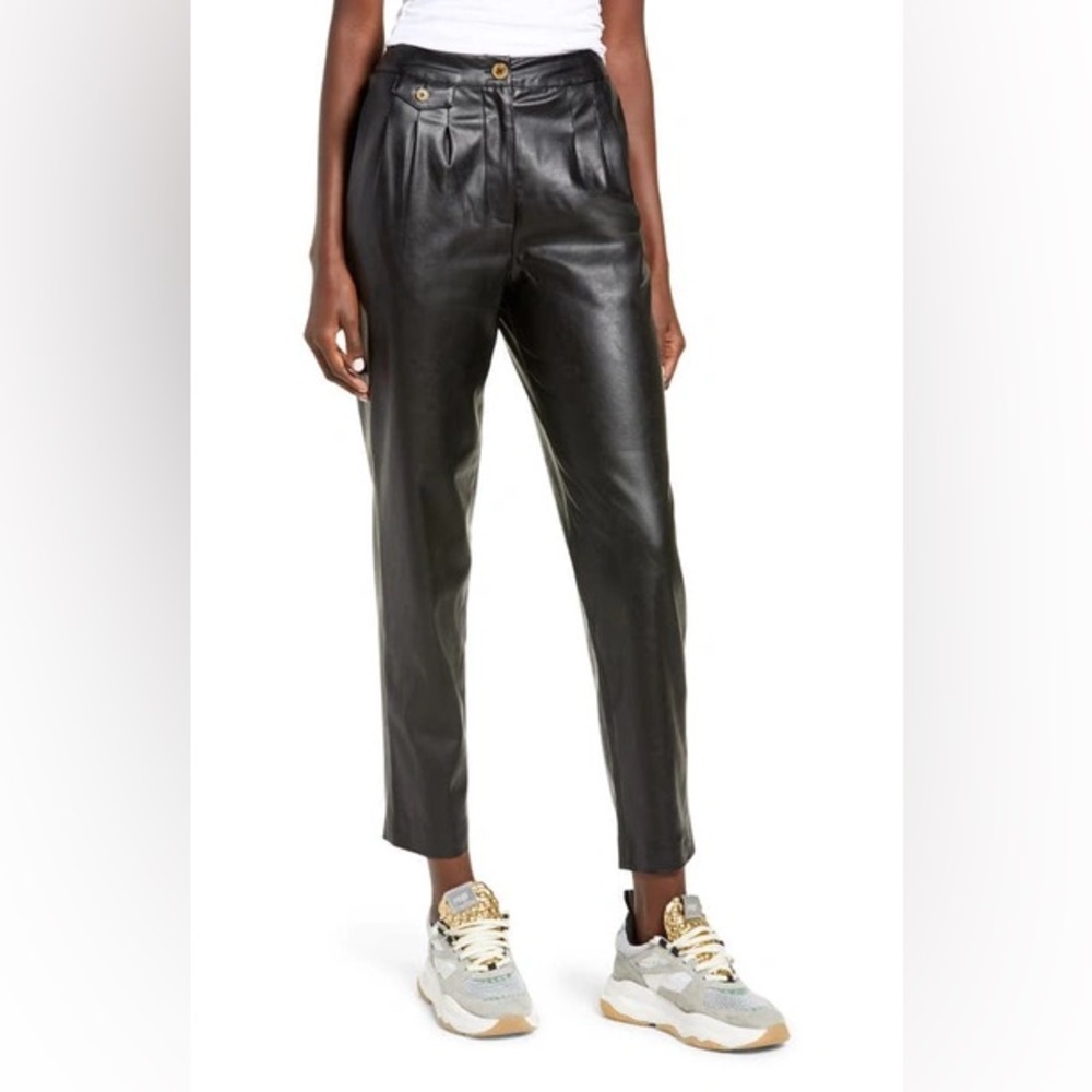 Faux Leather Pleated Trousers
